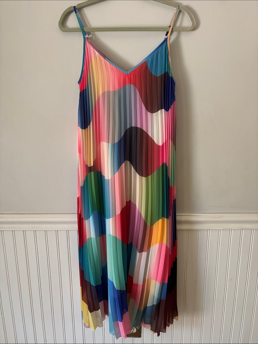 Essentiel Antwerp Multicolor Rainbow Pleated Maxi Slip Dress Boho Fairy